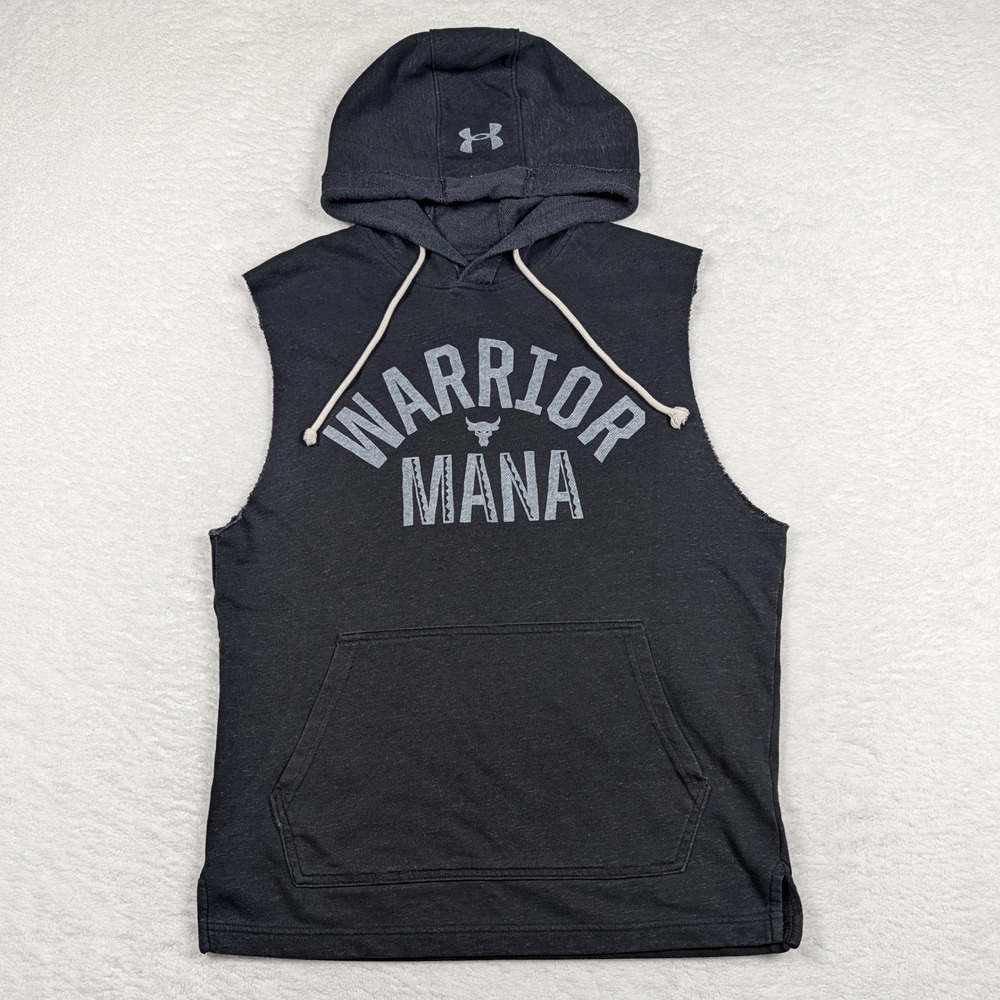 Under Armour Project Rock Sleeveless Hoodie Mens Small Black‎ Warrior Mana Gym